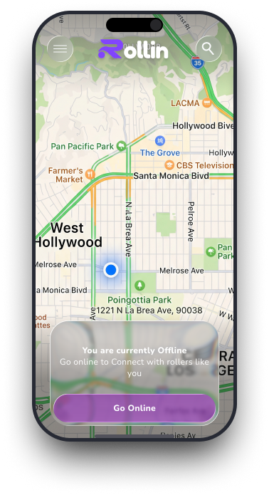 Rollin map showing nearby users along your route